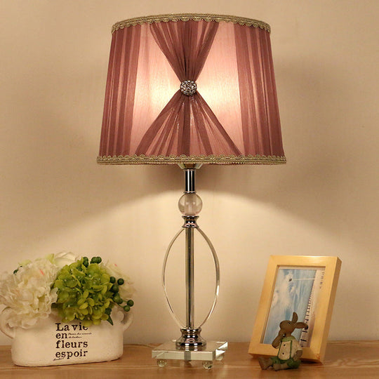 Minimalistic Purple K9 Crystal Barrel Night Light Table Lamp With Faux-Braided Detailing