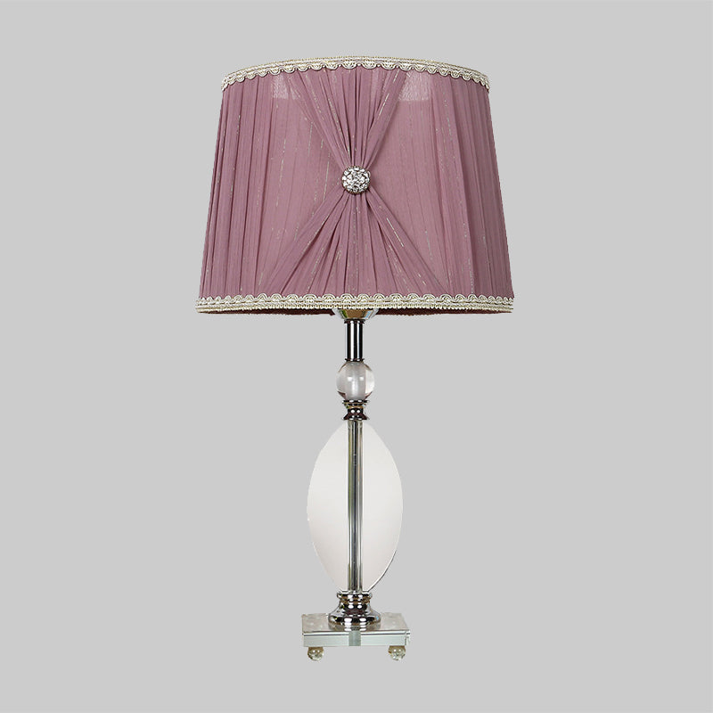 Minimalistic Purple K9 Crystal Barrel Night Light Table Lamp With Faux-Braided Detailing