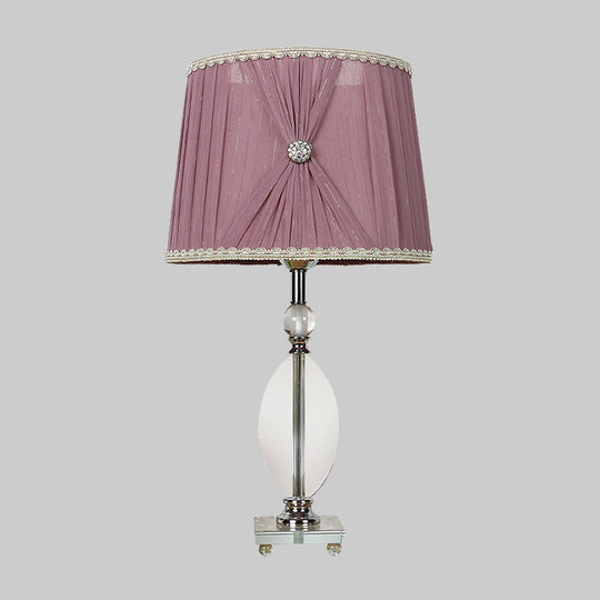 Minimalistic Purple K9 Crystal Barrel Night Light Table Lamp With Faux-Braided Detailing