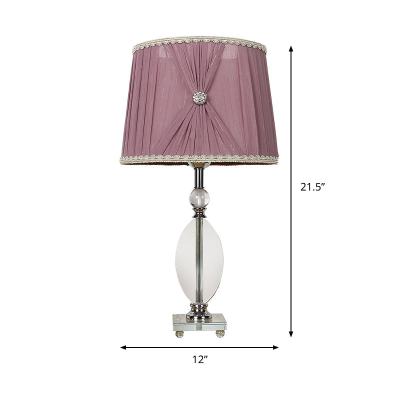 Minimalistic Purple K9 Crystal Barrel Night Light Table Lamp With Faux-Braided Detailing