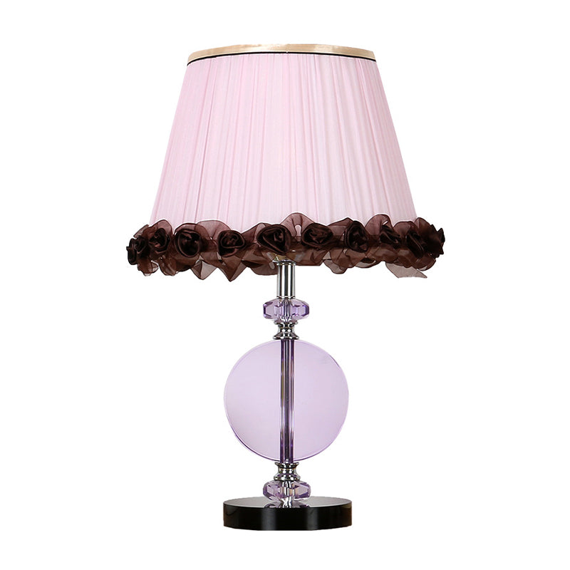 Modern Pink Nightstand Lamp With Crystal Accent And Pleated Shade