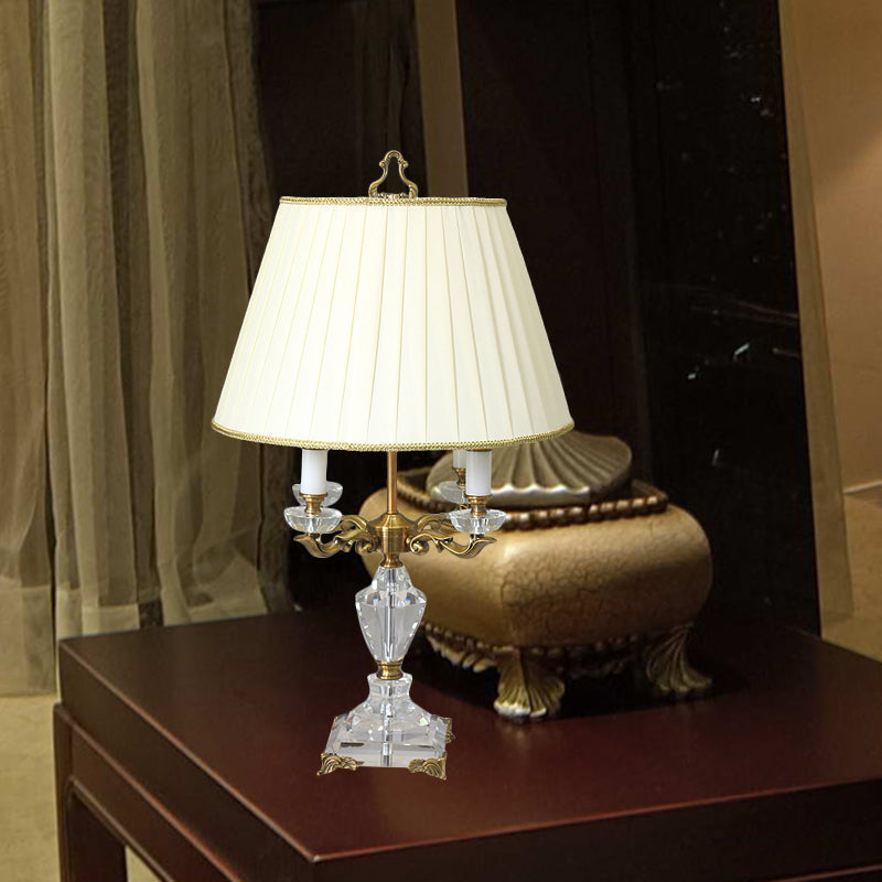 Minimalist Beige Nightstand Lamp With Clear K9 Crystal - 4-Head Night Table Lighting