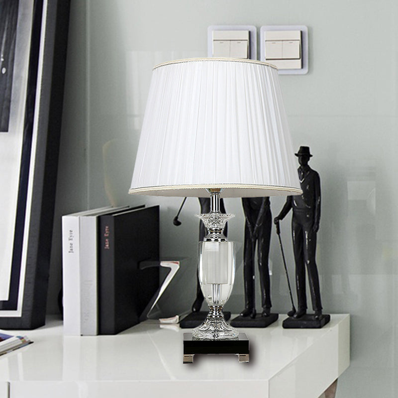White Crystal Nightlight Table Lamp With Square Pedestal - Simplicity Barrel Design