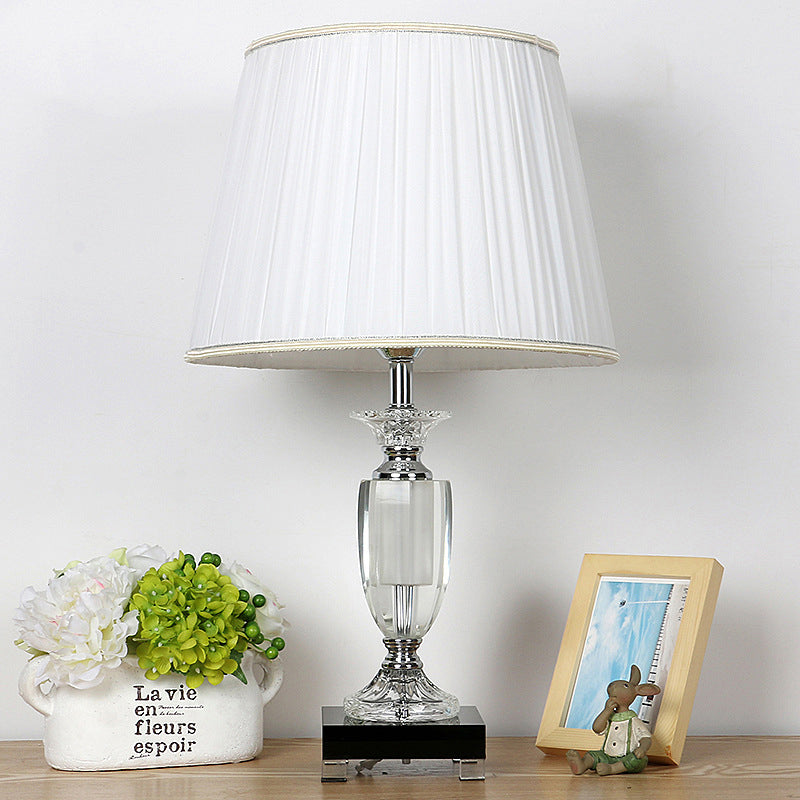 White Crystal Nightlight Table Lamp With Square Pedestal - Simplicity Barrel Design