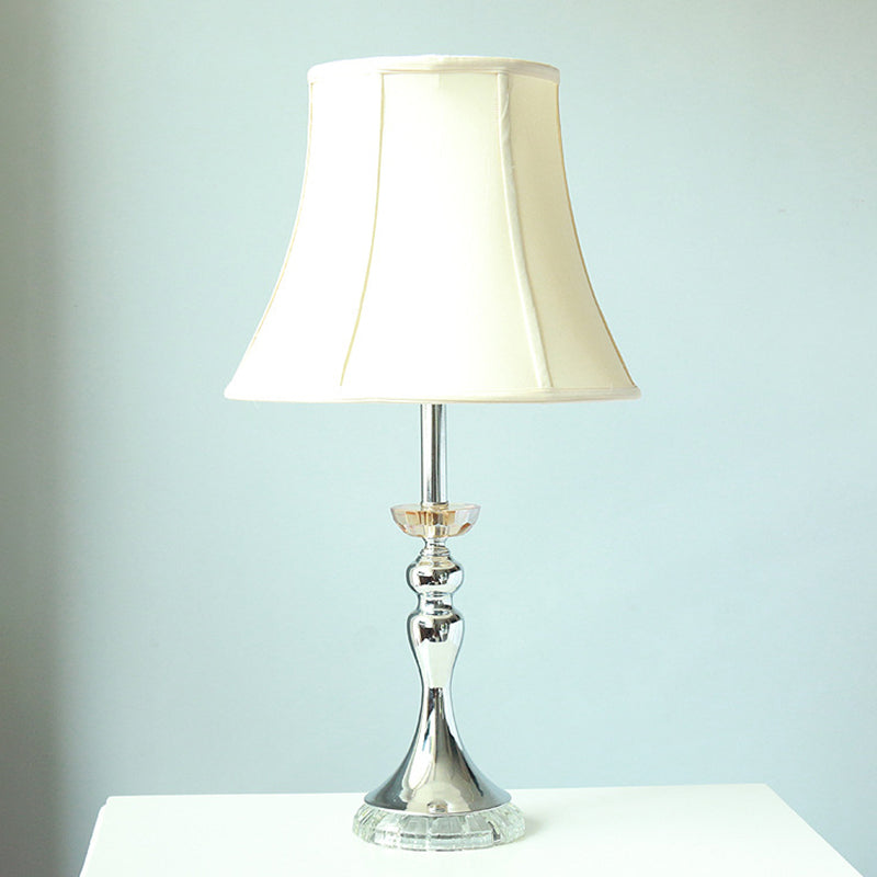 Contemporary White Bedroom Nightstand Lamp With Crystal Base - Elegant 1-Head Night Table Light