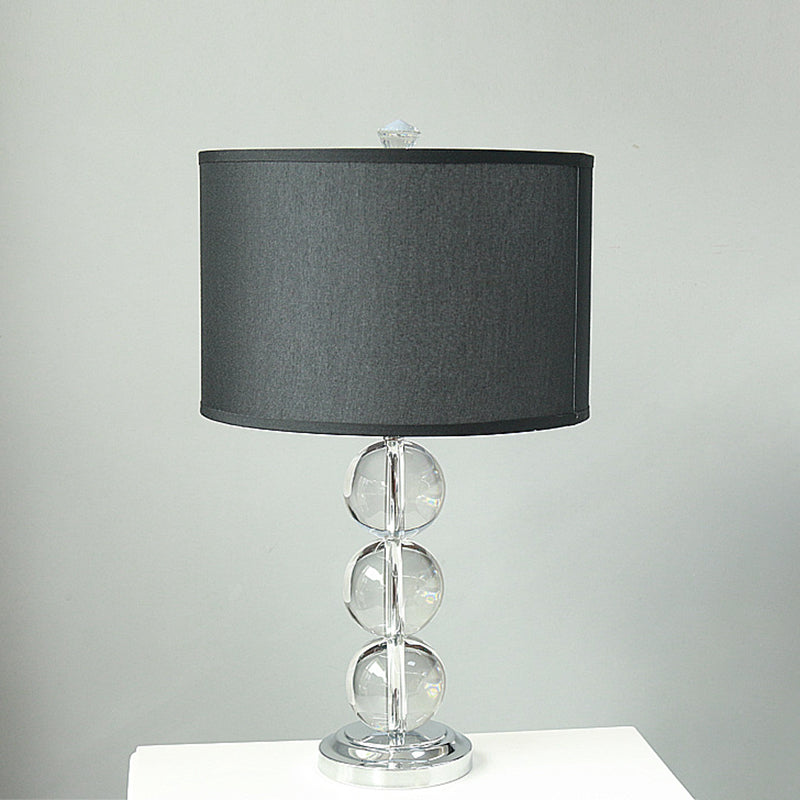Minimalist Fabric Drum Nightstand Lamp With Crystal Accent - Black 1-Bulb Lighting