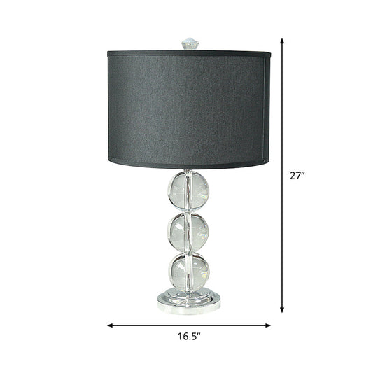 Minimalist Fabric Drum Nightstand Lamp With Crystal Accent - Black 1-Bulb Lighting