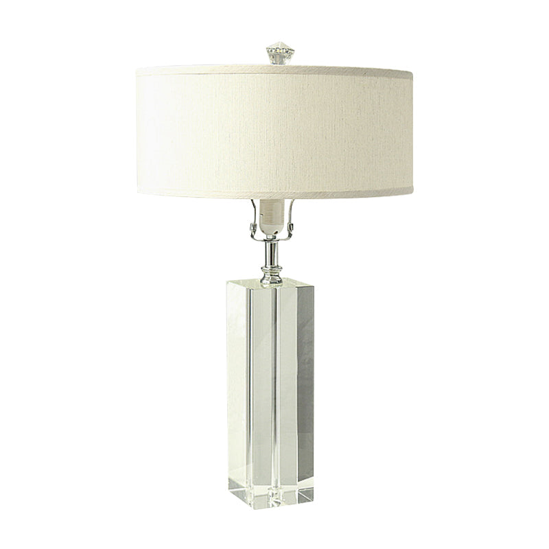 Modern K9 Crystal White Nightstand Lamp For Bedroom - Drum Table Lighting With 1-Bulb