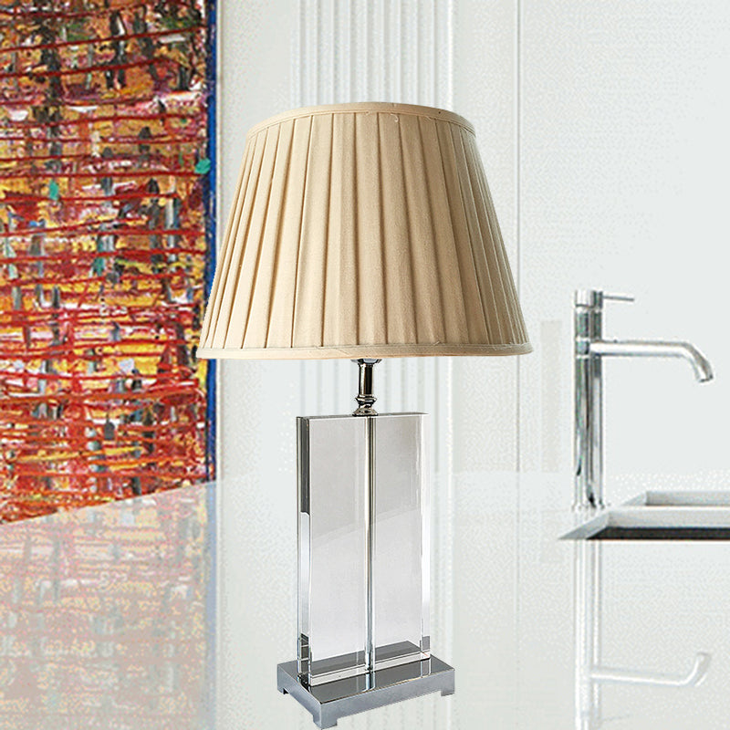 Modernist Crystal Pleated Shade Nightstand Lamp - 1 Light Beige Table Lighting For Bedroom