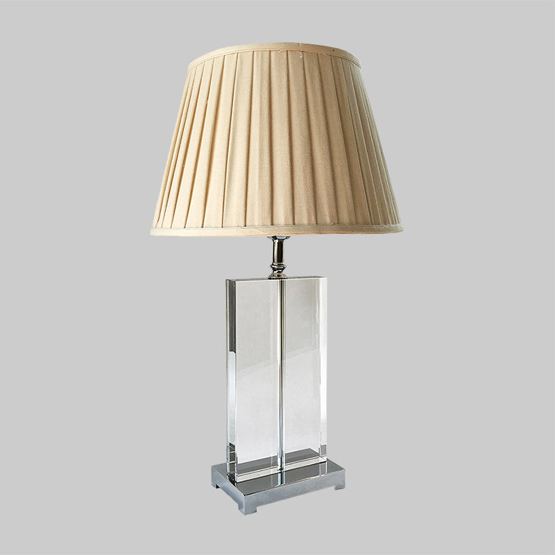 Modernist Crystal Pleated Shade Nightstand Lamp - 1 Light Beige Table Lighting For Bedroom