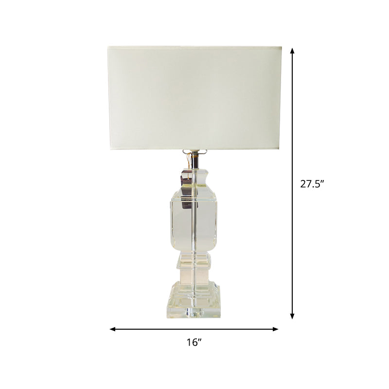 White Crystal Table Lamp - Modern Rectangle Design With Fabric Shade
