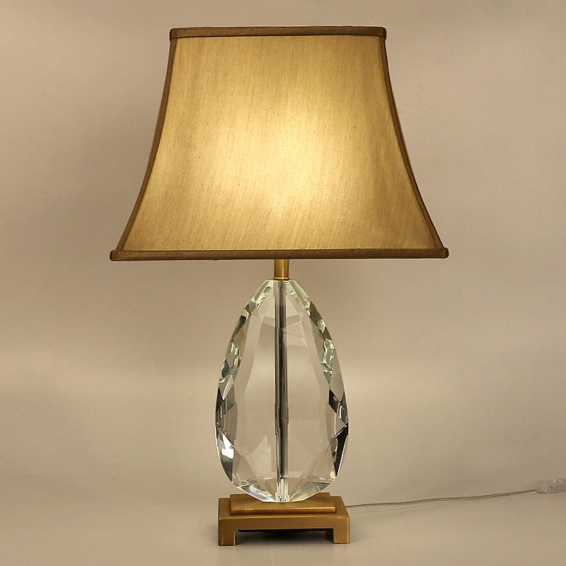 Crystal Bell Nightstand Lamp - Long 22/26 Modern Design With 1 Head Light And Rectangle Pedestal