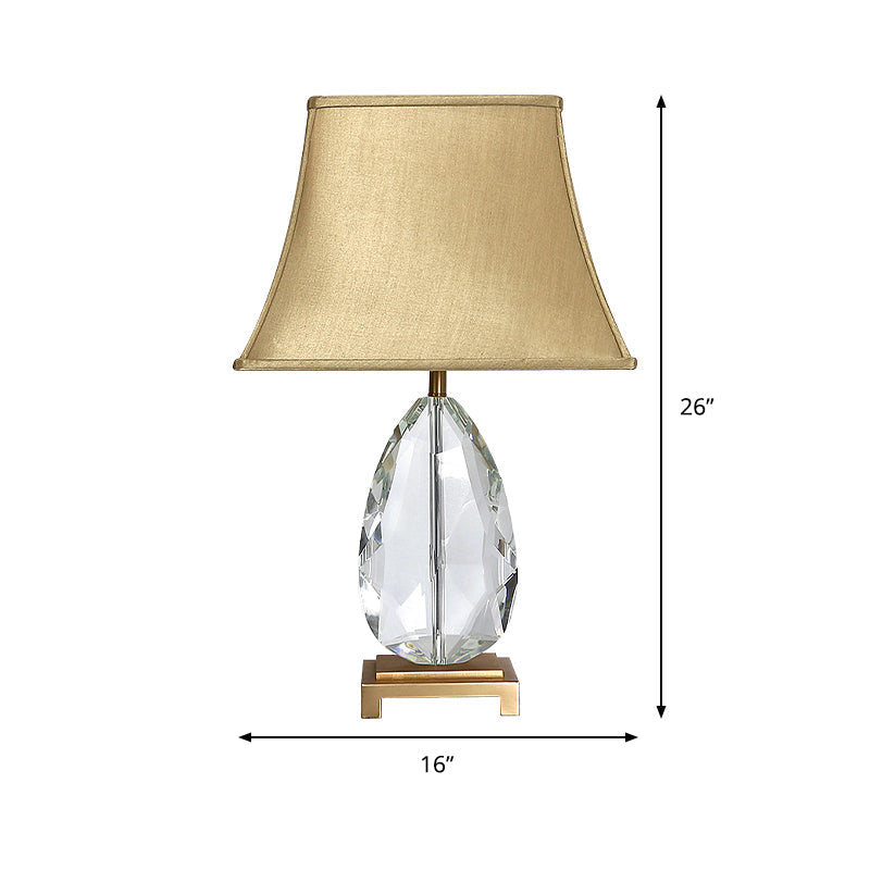 Crystal Bell Nightstand Lamp - Long 22/26 Modern Design With 1 Head Light And Rectangle Pedestal