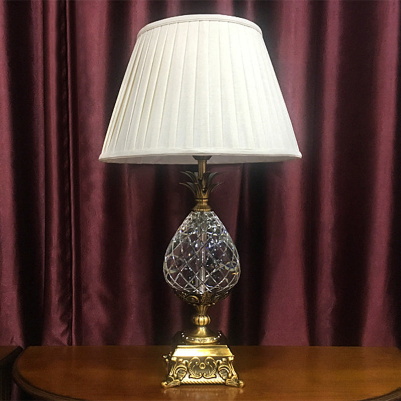 Minimalist Crystal Pineapple Nightstand Light - Gold Table Lamp With Empire Shade