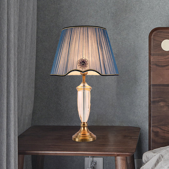 Modern White/Blue Table Lamp With Conical Fabric Shade - Ideal For Dining Room Desks Blue