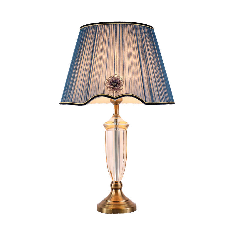 Modern White/Blue Table Lamp With Conical Fabric Shade - Ideal For Dining Room Desks