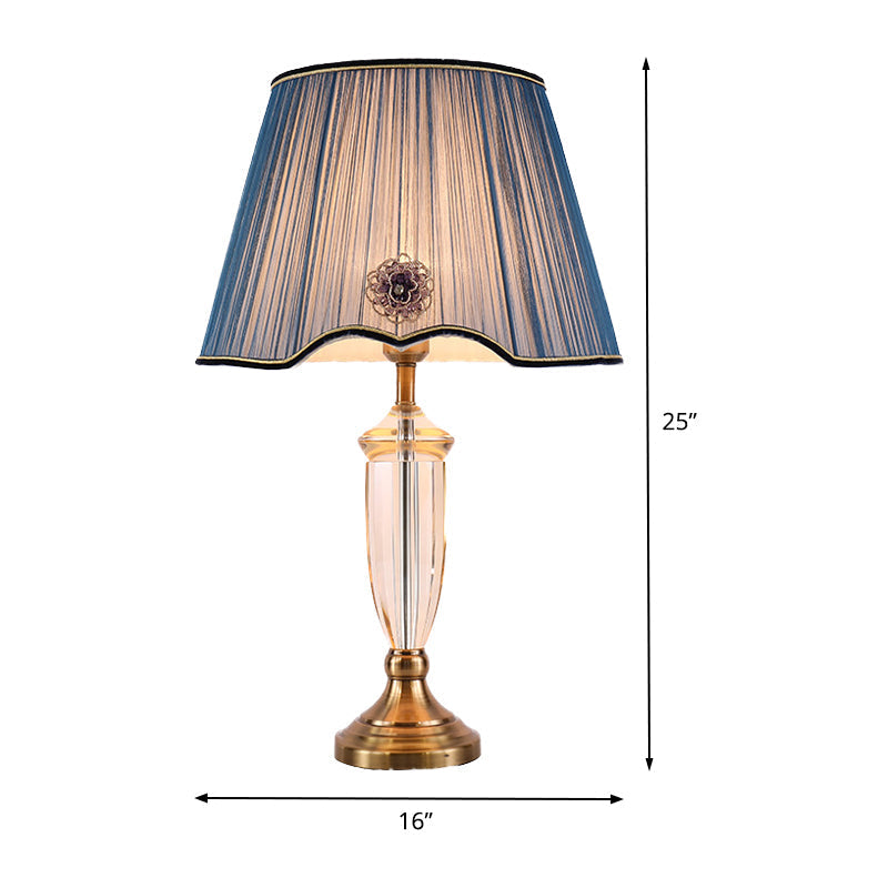 Modern White/Blue Table Lamp With Conical Fabric Shade - Ideal For Dining Room Desks