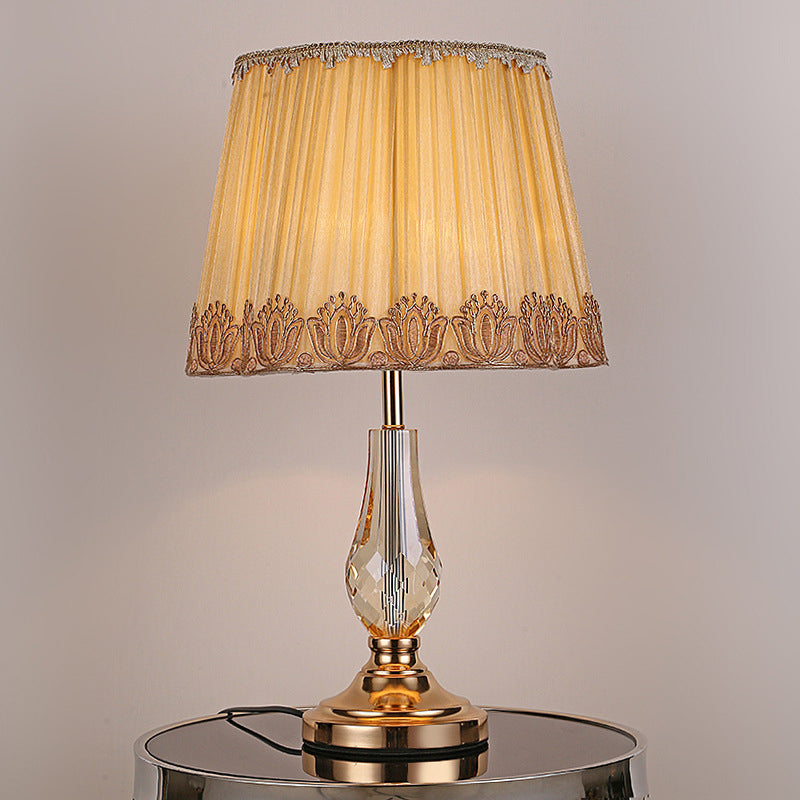 Modern Beige Desk Lamp With Wide Flare Shade - Perfect For Living Room