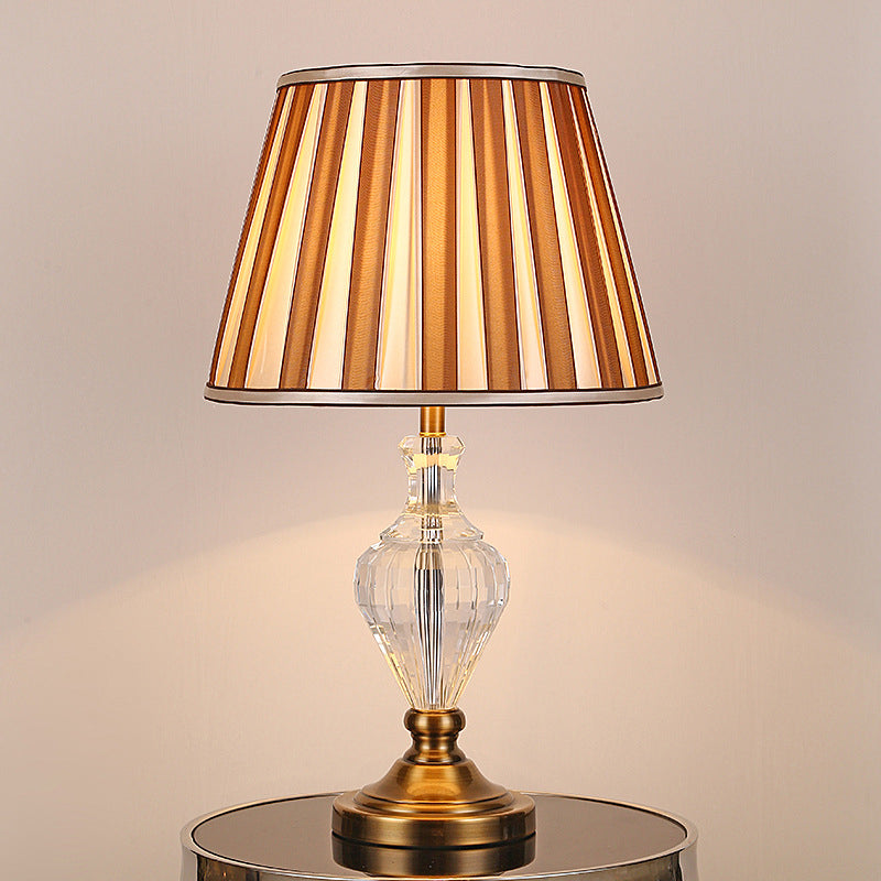 Contemporary Beveled Crystal Desk Lamp With Curved Design 1 Head Reading Light In Brown