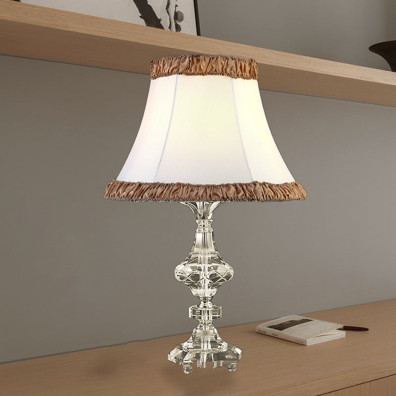White Paneled Bell Table Lamp With Fabric Shade - Contemporary Small Desk Light