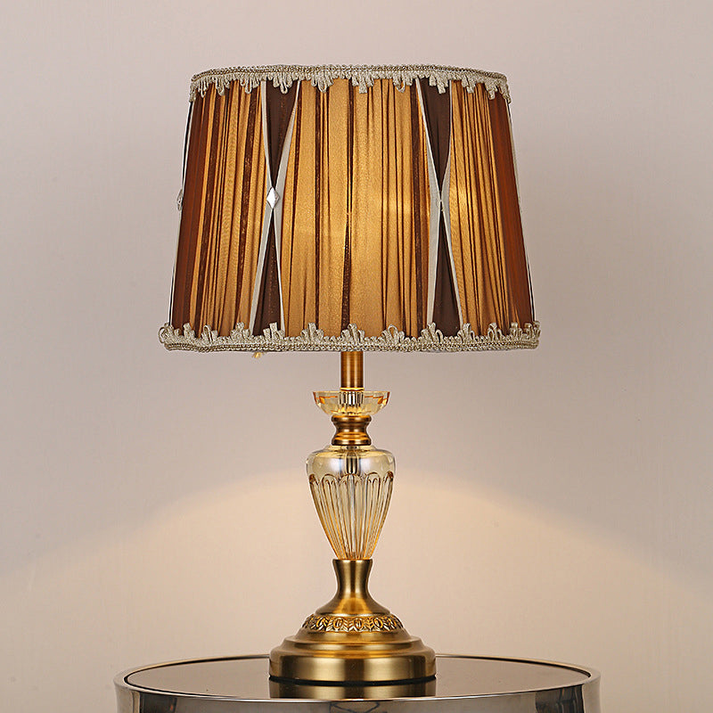 Hand-Cut Crystal Nightstand Lamp: Modern Urn-Shaped Task Lighting In Brown