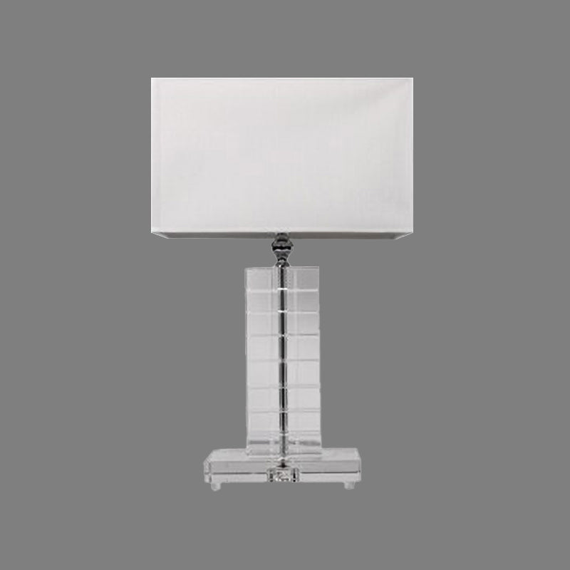 Modernist Clear Crystal Reading Light: White Nightstand Lamp With Rectangular Shape And 1 Bulb