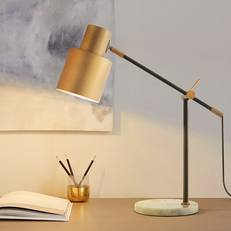 Post-Modern Brass Cylinder Nightstand Light For Study Room