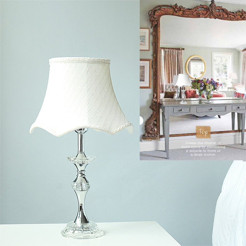 Modern White Desk Lamp With Bell Fabric Shade - Small Table Light For Dining Room