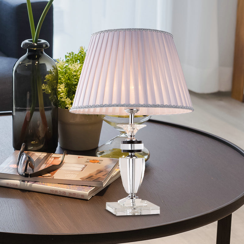 Modernist Grey Pleated Desk Lamp With Clear Crystal Jar Base