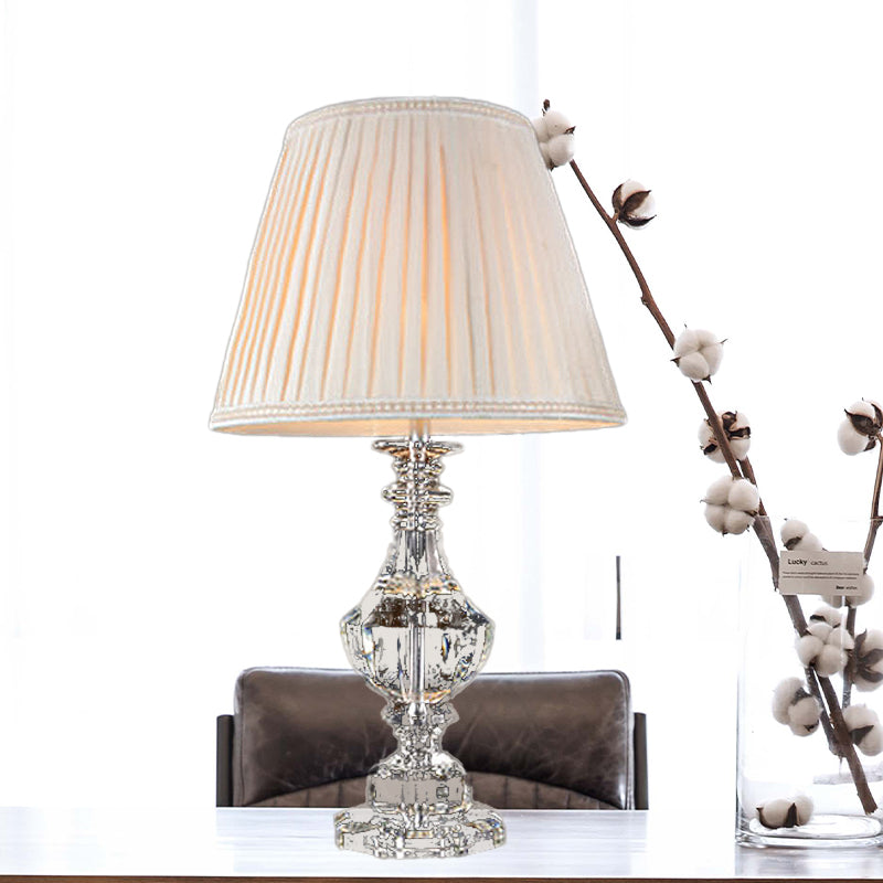 Modern Curved Hand-Cut Crystal Table Lamp With 1 Head - 24.5/27 Long White Small Desk Light