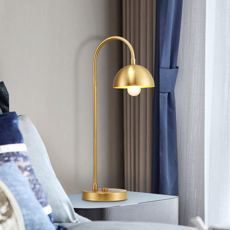 Modern Gold Metal Dome Nightstand Lamp For Bedroom - 1-Head Table Light
