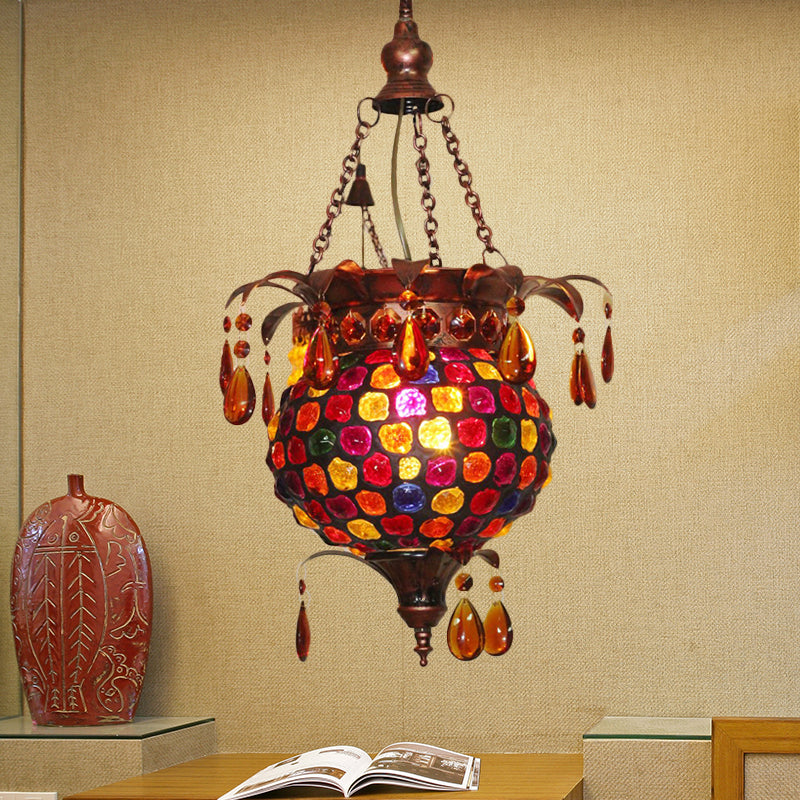 Art Deco Copper Urn Ceiling Hang Fixture - Stylish 1-Light Metal Suspension Lighting For Living Room