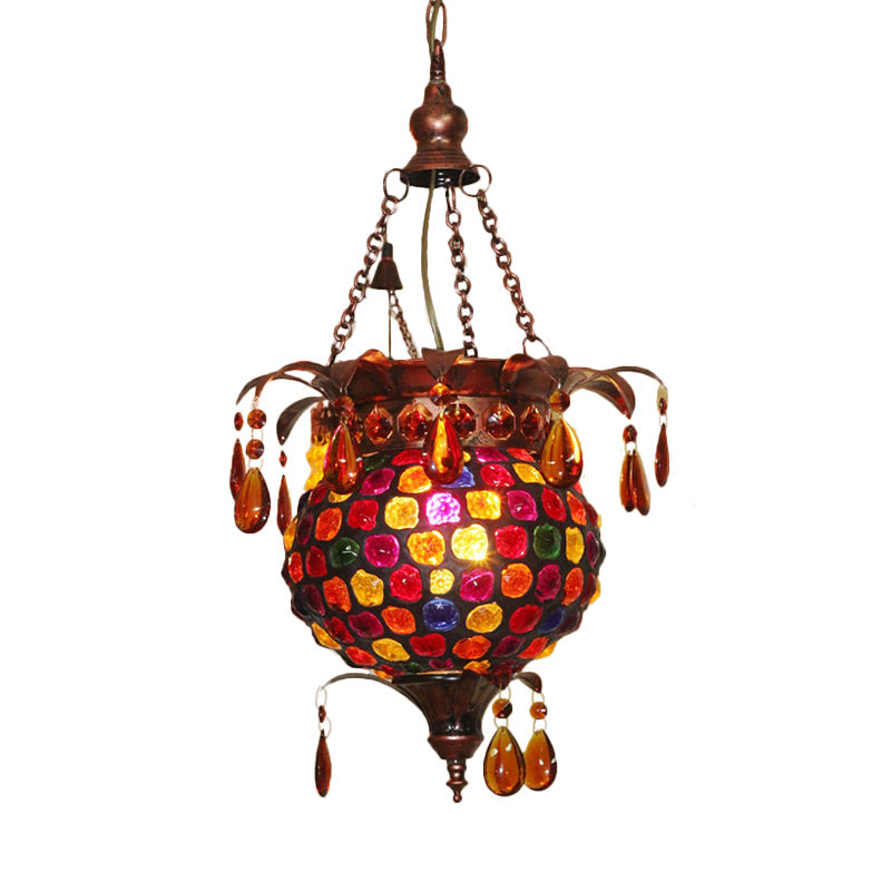 Art Deco Copper Urn Ceiling Hang Fixture - Stylish 1-Light Metal Suspension Lighting For Living Room