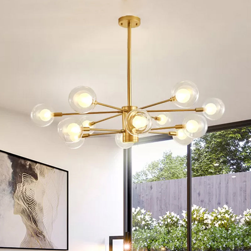 Gold Radial Design Chandelier: Modernist Glass Globe Light Fixture, 10/12/16 Lights