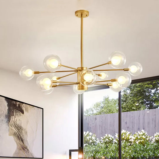 Gold Radial Design Chandelier: Modernist Glass Globe Light Fixture, 10/12/16 Lights