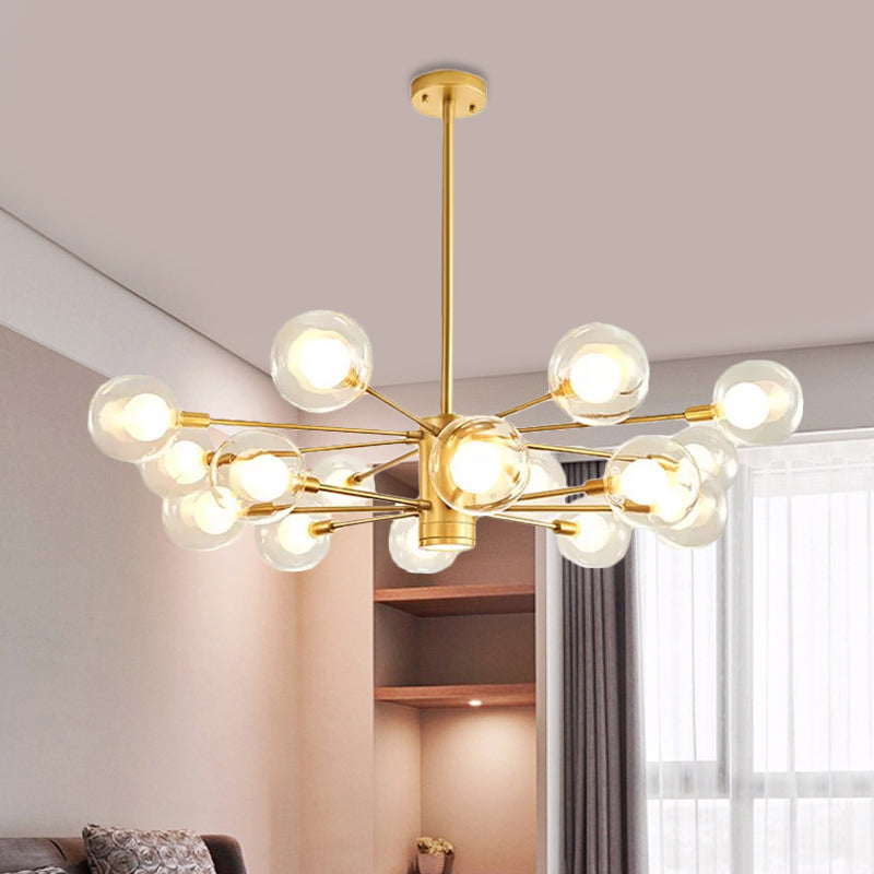 Gold Radial Design Chandelier: Modernist Glass Globe Light Fixture, 10/12/16 Lights