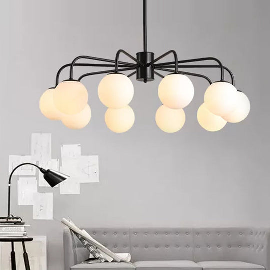 Modern White Glass Globe Chandelier With Elegant Radial Design - 6/8/10 Lights Curved Arm Hanging