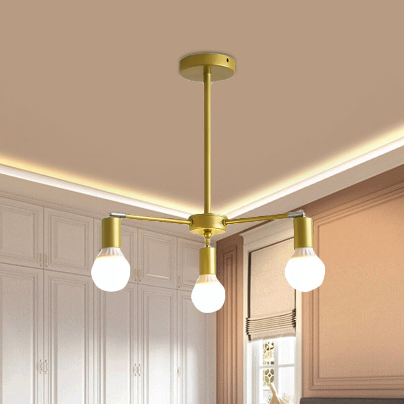 Gold Radial Metal Chandelier with Hanging Lights for Bedroom - Modern Design with Bare Bulb