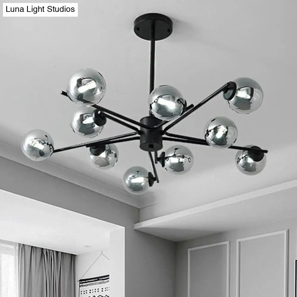 41.5 Wide Black Sputnik Chandelier - Modern Silver Glass Pendant Light