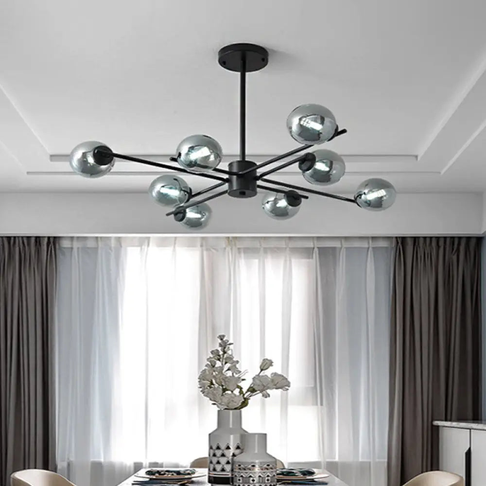 41.5 Wide Black Sputnik Chandelier - Modern Silver Glass Pendant Light 8 /