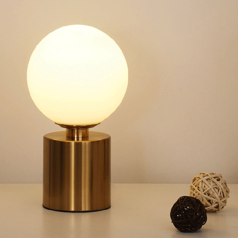 Opal Glass Sphere Night Lamp - Elegant Gold Metal Table Lighting For Living Room