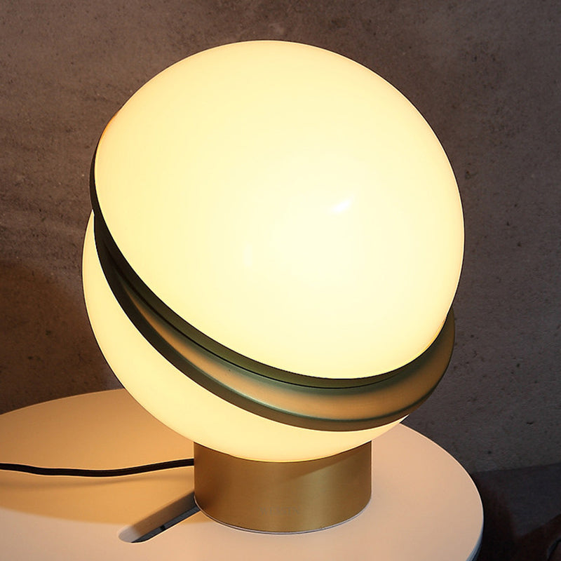 Simplistic Milk Glass 1-Light Gold Nightstand Lamp For Living Room - Spling Semiball Metal Night