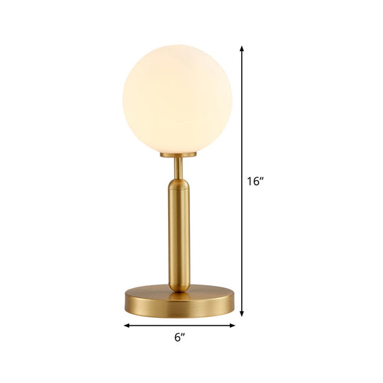 1-Head Modern Brass Ball Table Lamp With Frosted White Glass Shade