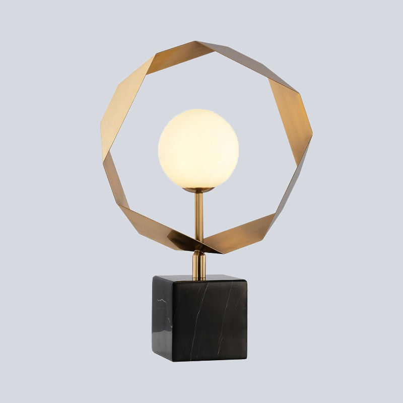 Marble Night Table Lamp: Elegant 1-Bulb Gold Lighting With Milky Glass Shade For Bedroom