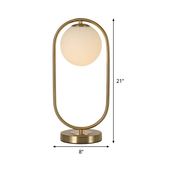 Gold Oval Metal Table Lamp - Luxurious Opaque Glass Night Light For Living Room