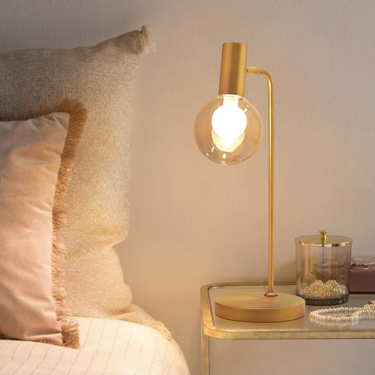 Stunning Gold Spherical Table Lamp With Smoke Gray/Clear Glass Shade - Perfect For Bedroom