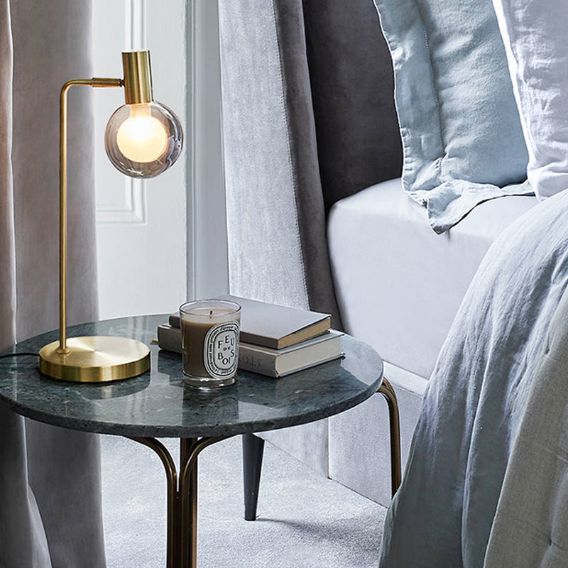 Stunning Gold Spherical Table Lamp With Smoke Gray/Clear Glass Shade - Perfect For Bedroom