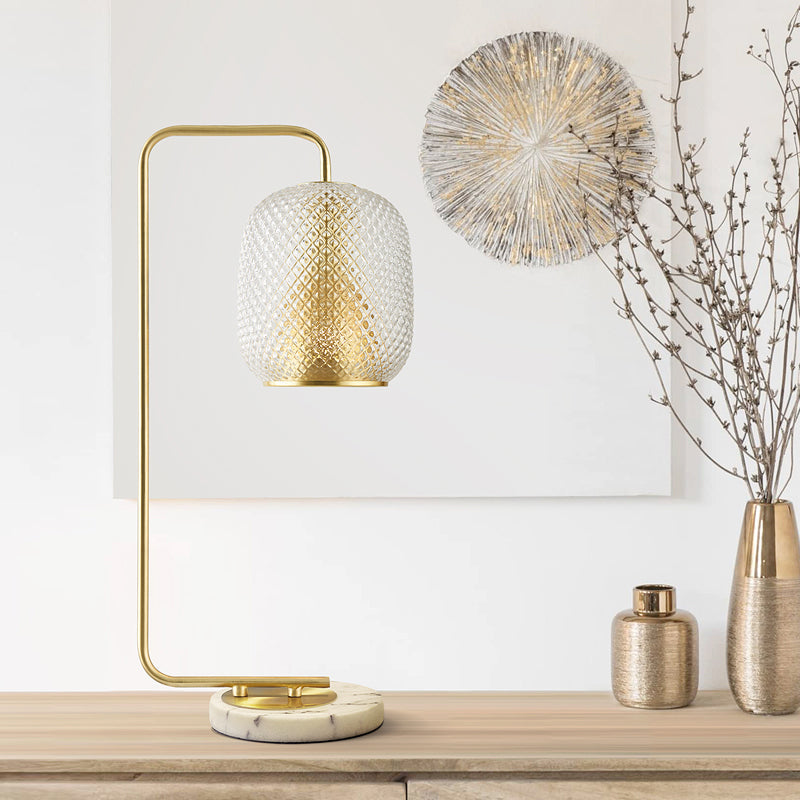 Oval Metal Nightstand Lamp: Luxurious Brass Table Light With Prismatic Glass Shade