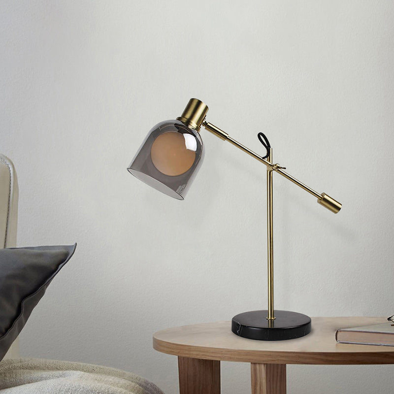 Minimalist Dome Metal Nightstand Lamp - Smoke Gray Glass Finish Perfect For Living Rooms 1-Bulb