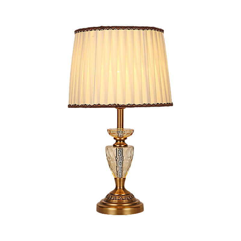 Pleated Fabric Modernist Table Lamp With Metallic Base - Beige 1 Bulb
